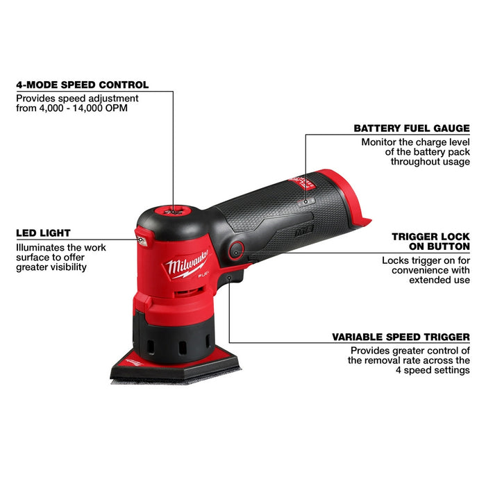 Milwaukee M12 FUEL Cordless Orbital Detail Sander - Tool Only