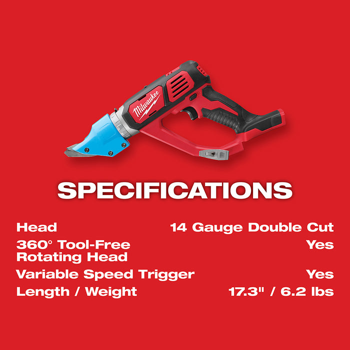 Milwaukee M18 Cordless 14 Gauge Double Cut Shear  - Tool Only