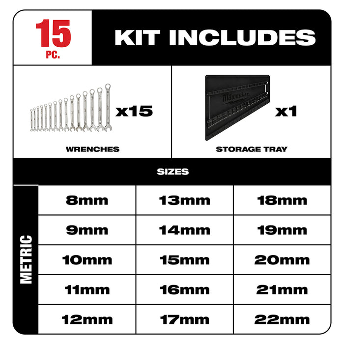 Milwaukee 15-Piece Combination Wrench Set - Metric