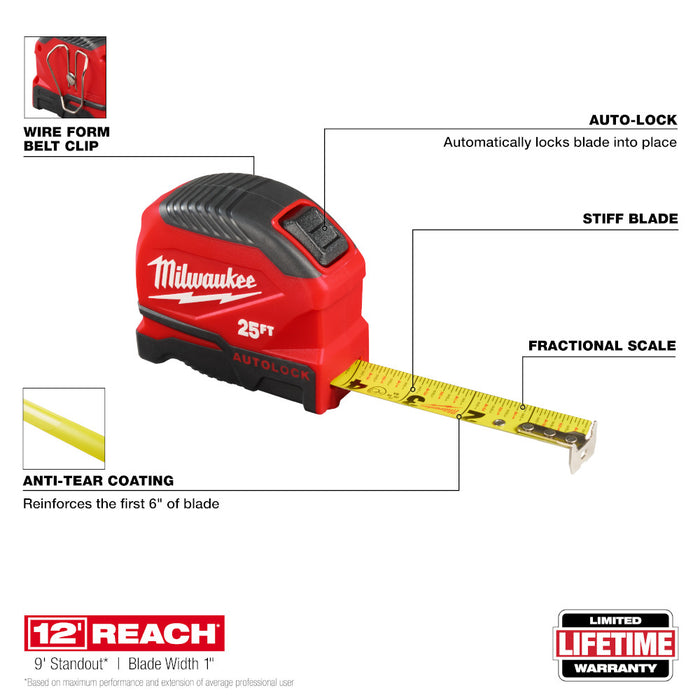 Milwaukee 25ft Auto-Lock Tape Measure