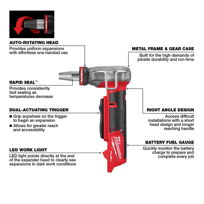 Milwaukee M12 FUEL Cordless ProPEX Expander w/ 1/2"-1" RAPID SEAL ProPEX Expander Heads  - Tool Only