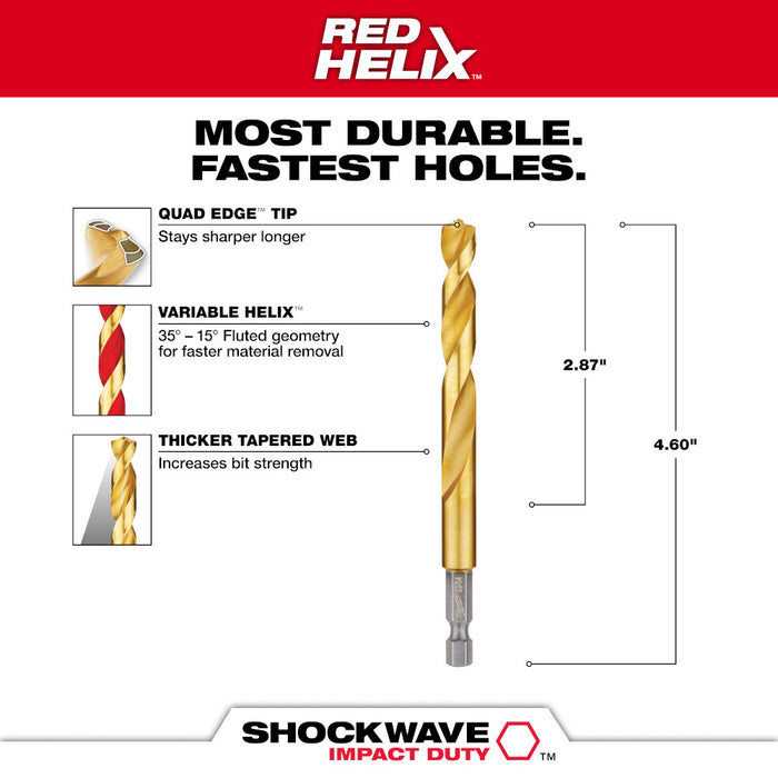 Milwaukee SHOCKWAVE Impact Duty RED HELIX Titanium Drill Bit