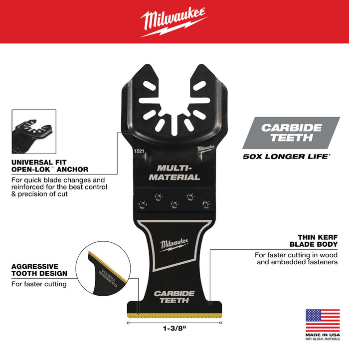 Milwaukee OPEN-LOK™ 1-3/8" Carbide Teeth Multi-Material Multi-Tool Blade