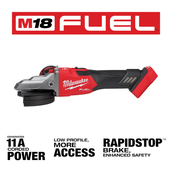 Milwaukee M18 FUEL 5" Flathead Braking Grinder, Slide Switch Lock-On