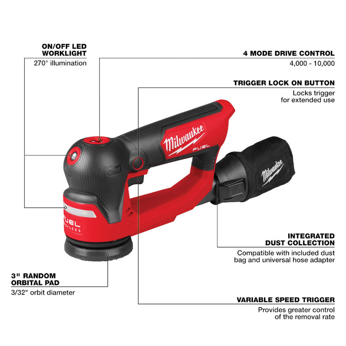 Milwaukee M12 FUEL™ 3" Random Orbital Detail Sander - Tool Only