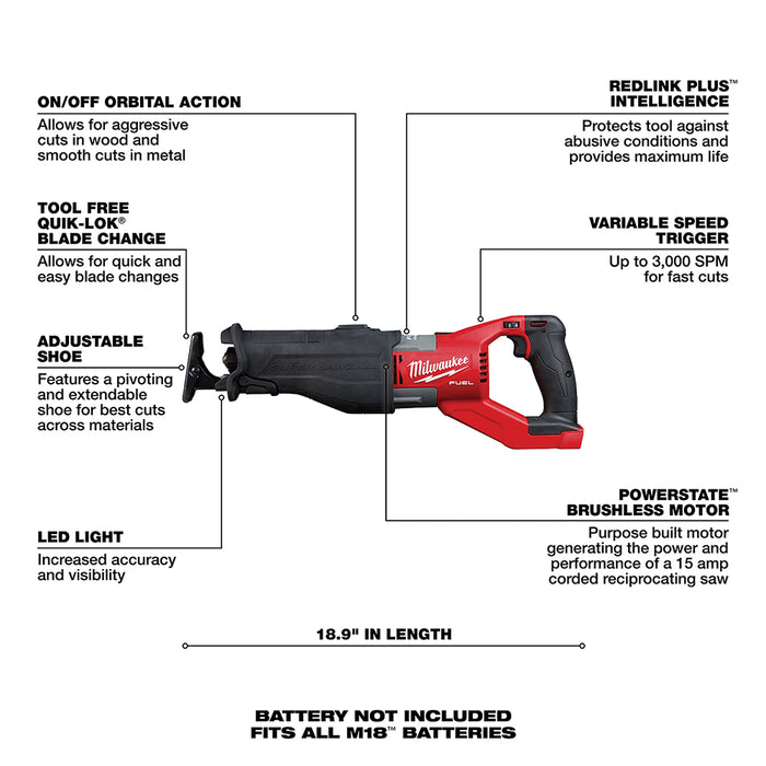 Milwaukee M18 FUEL Cordless SUPER SAWZALL Reciprocating Saw  - Tool Only