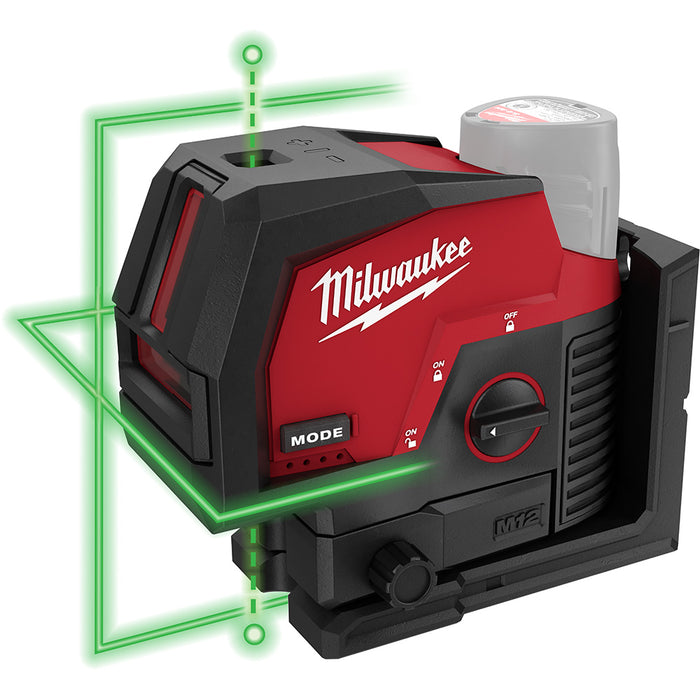 Milwaukee M12 Cordless Green Cross Line and Plumb Points Laser  - Tool Only