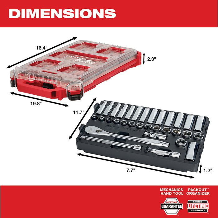 Milwaukee PACKOUT 3/8" 32PC Ratchet and Socket Set - Metric