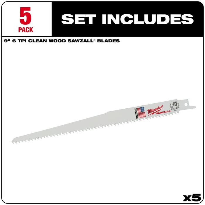 Milwaukee Clean Wood Cutting SAWZALL® Blades 5PK