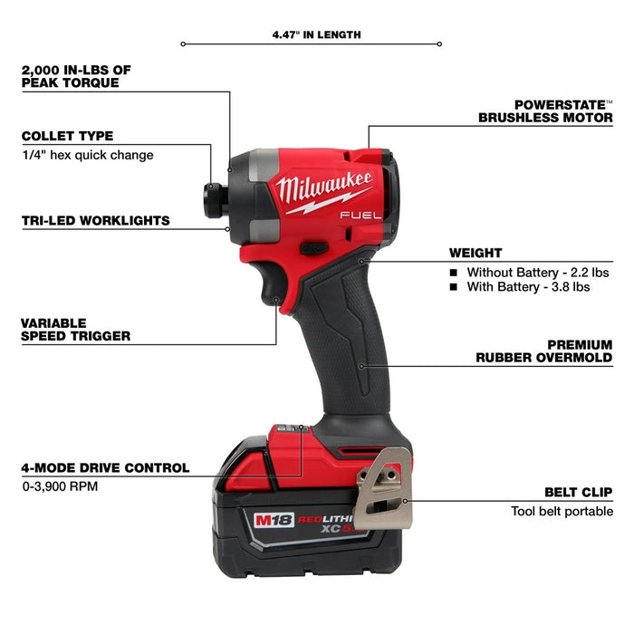 Milwaukee 2953-22 M18 FUEL Cordless 1/4" Hex Impact Driver Kit