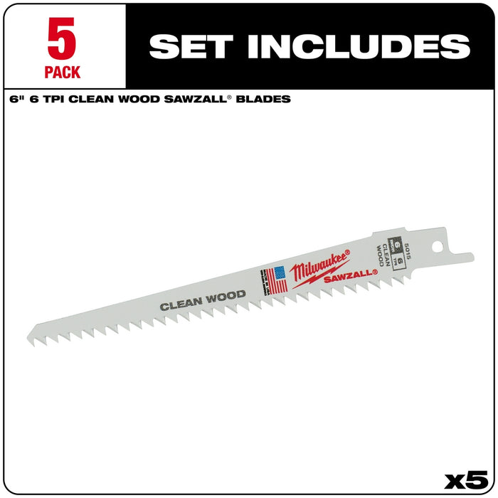 Milwaukee Clean Wood Cutting SAWZALL® Blades 5PK