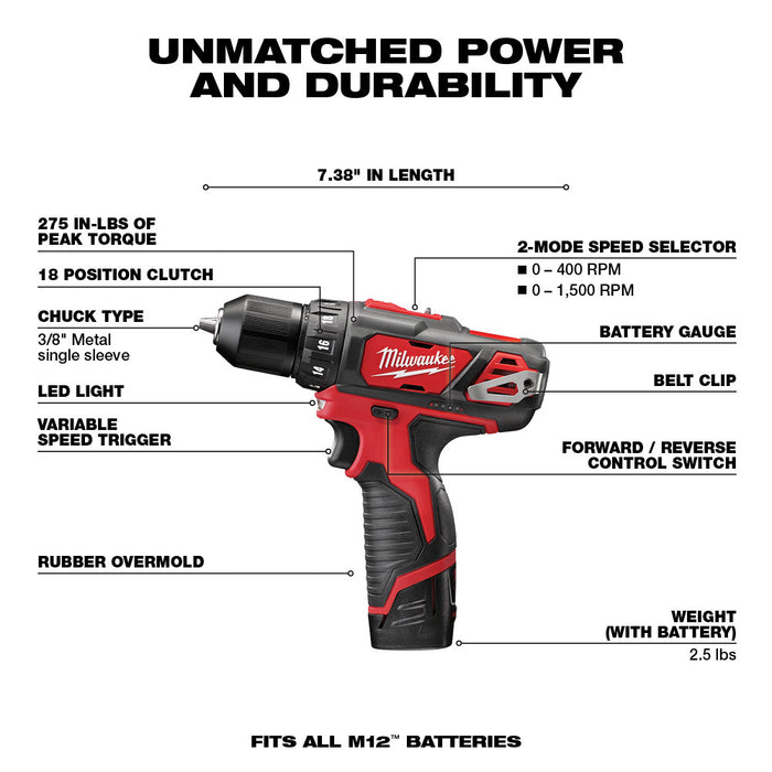 Milwaukee M12 3/8" Drill/Driver Kit