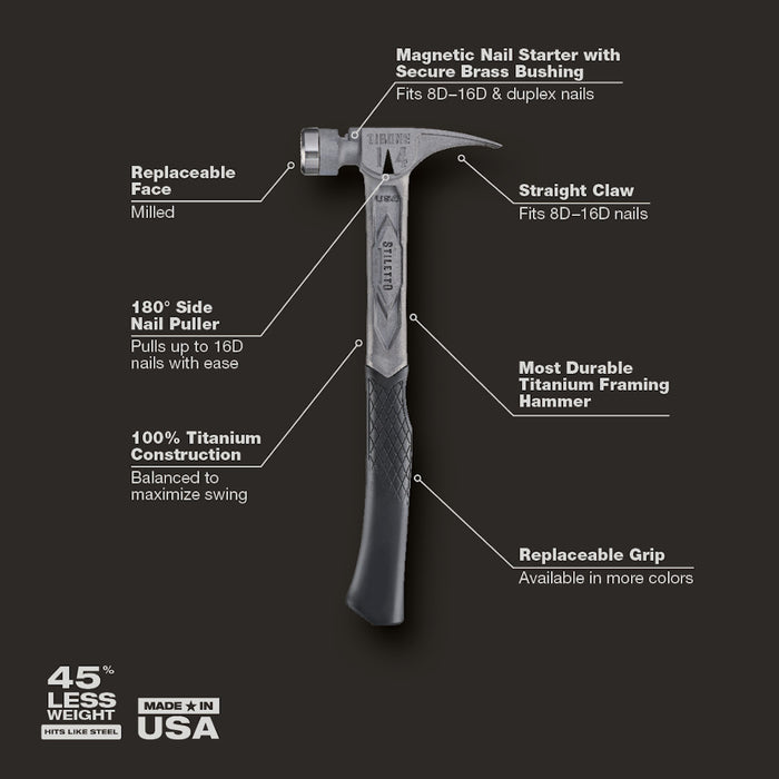 Stiletto® TIBONE™ 14oz Milled/Curved Titanium Framing Hammer