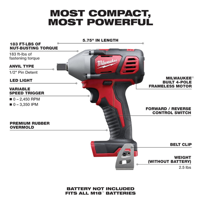 Milwaukee M18 Cordless 1/2" Impact Wrench  - Tool Only