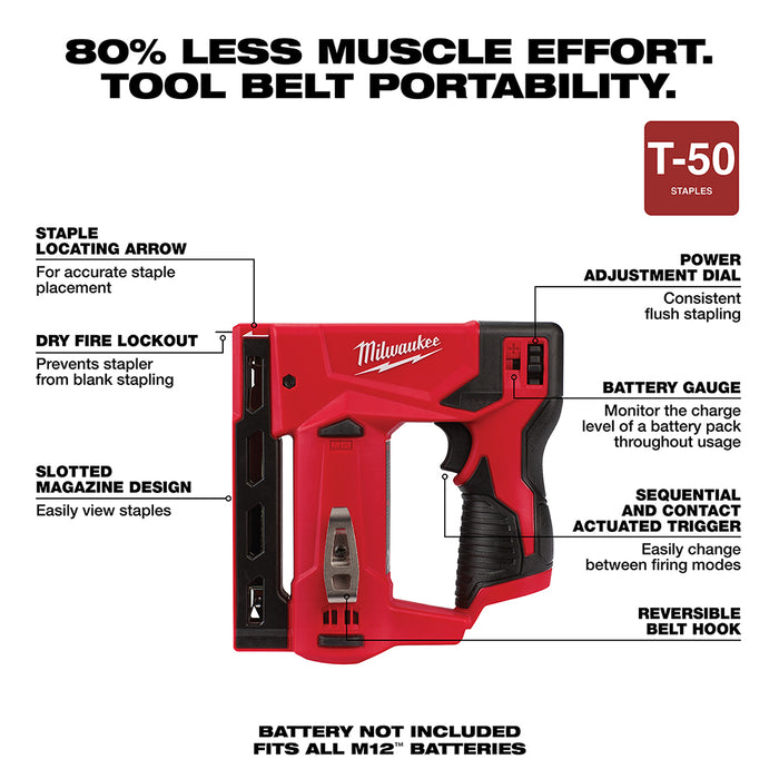 Milwaukee M12 Cordless 3/8" Crown Stapler  - Tool Only