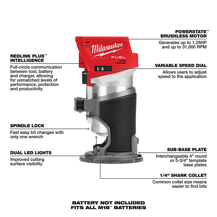 Milwaukee M18 FUEL Cordless Compact Router  - Tool Only