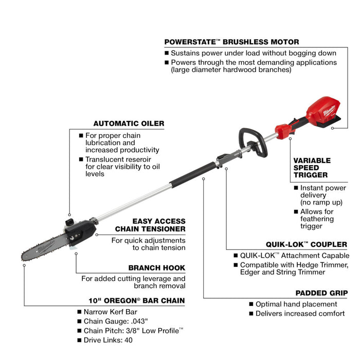 Milwaukee M18 FUEL 10" Pole Saw w/ QUIK-LOK