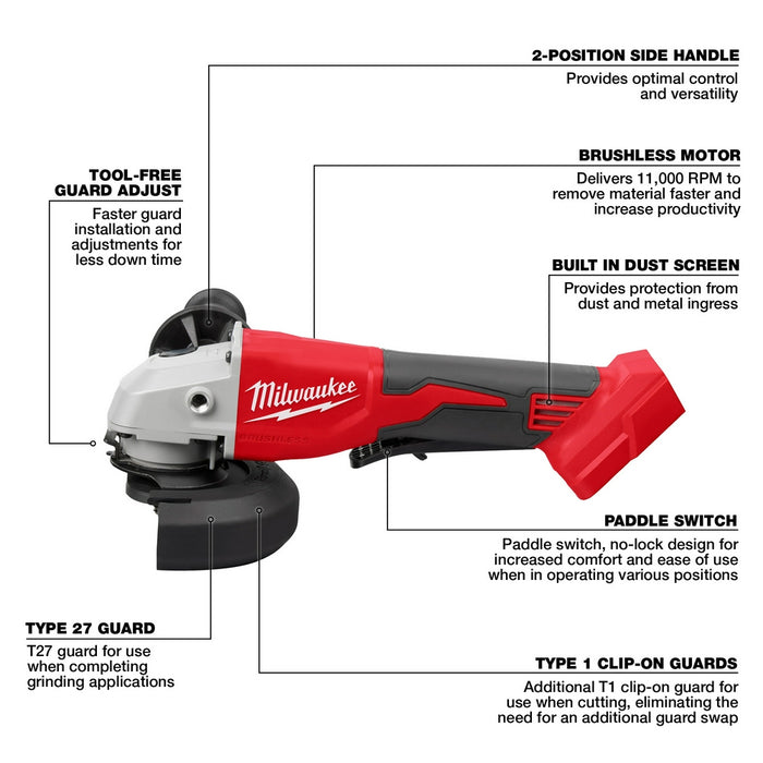 Milwaukee M18™ Brushless 4.5" / 5" Paddle Switch Cut-Off Grinder - Tool Only