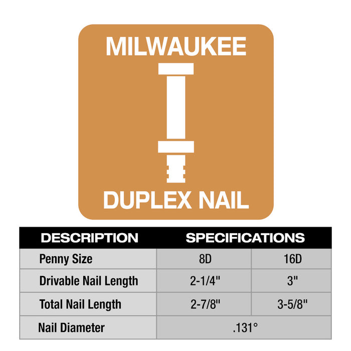 Milwaukee 16D Collated Duplex Nails - 3" x .131"