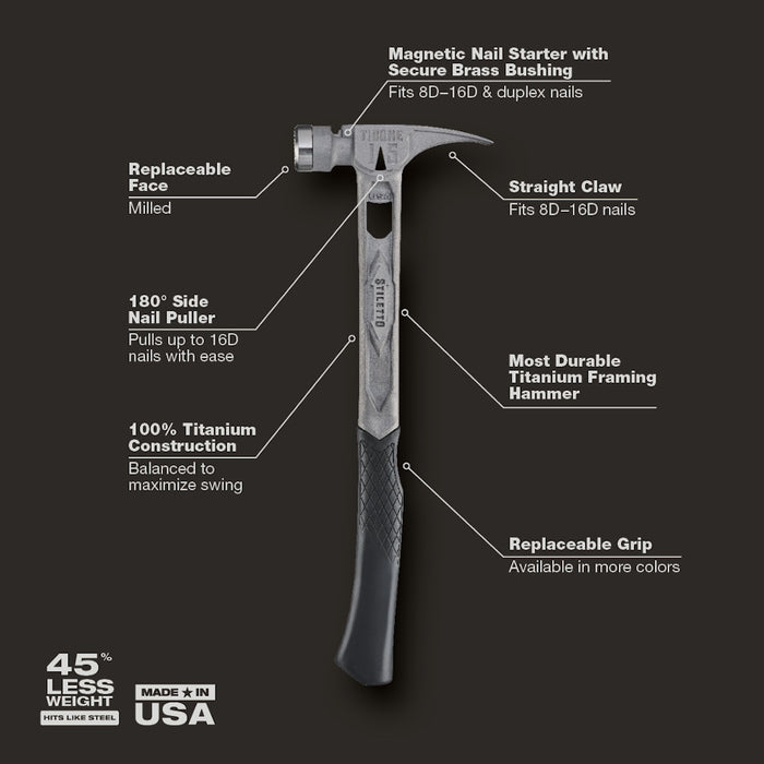 Stiletto® TIBONE™ 15oz Milled/Curved Titanium Framing Hammer