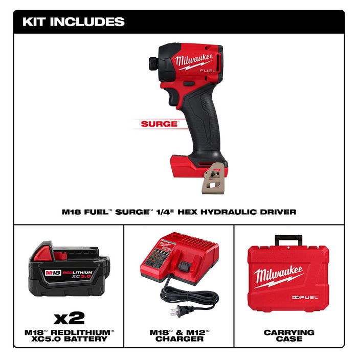 Milwaukee M18 FUEL SURGE 1/4" Hex Hydraulic Impact Driver Kit