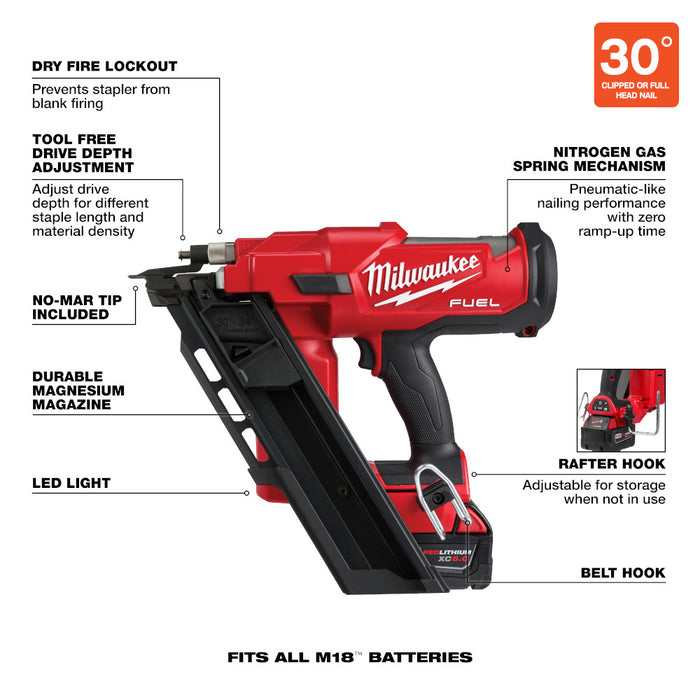 Milwaukee M18 FUEL Cordless 30 Degree Framing Nailer Kit