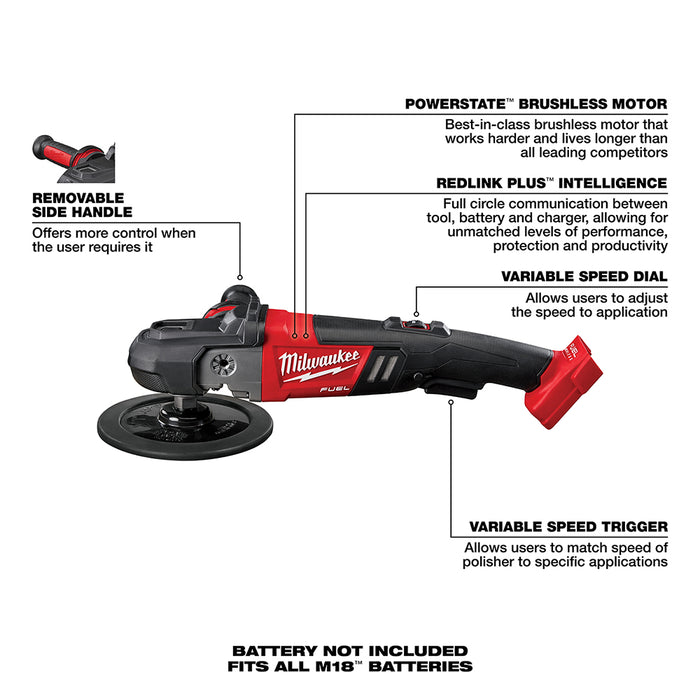 Milwaukee M18 FUEL Cordless 7" Variable Speed Polisher - Tool Only