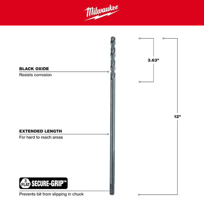 Milwaukee Aircraft Length Black Oxide Drill Bit