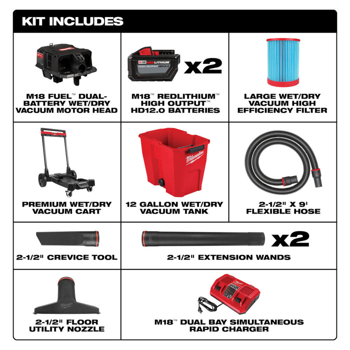 Milwaukee M18 FUEL™ 12 Gallon Dual Battery Wet/Dry Vacuum Kit