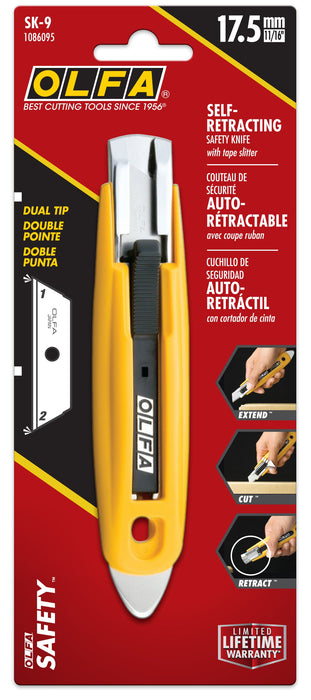 Olfa SK-9 Semi-Automatic Self-Retracting Safety Knife w/ Tape Splitter