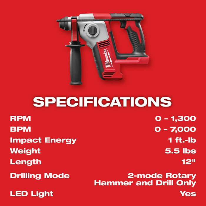 Milwaukee M18 Cordless 5/8" SDS PLUS Rotary Hammer  - Tool Only