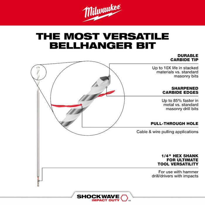 Milwaukee SHOCKWAVE Carbide Bellhanger Multi-Material Bit - 16" x 18"