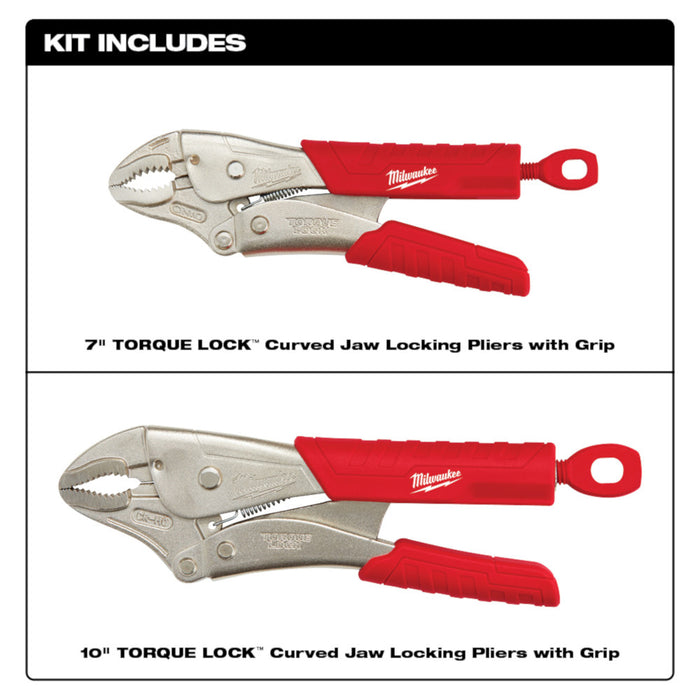 Milwaukee 7" & 10" TORQUE LOCK Curved Jaw Locking Pliers Set With Grip - 2 Piece