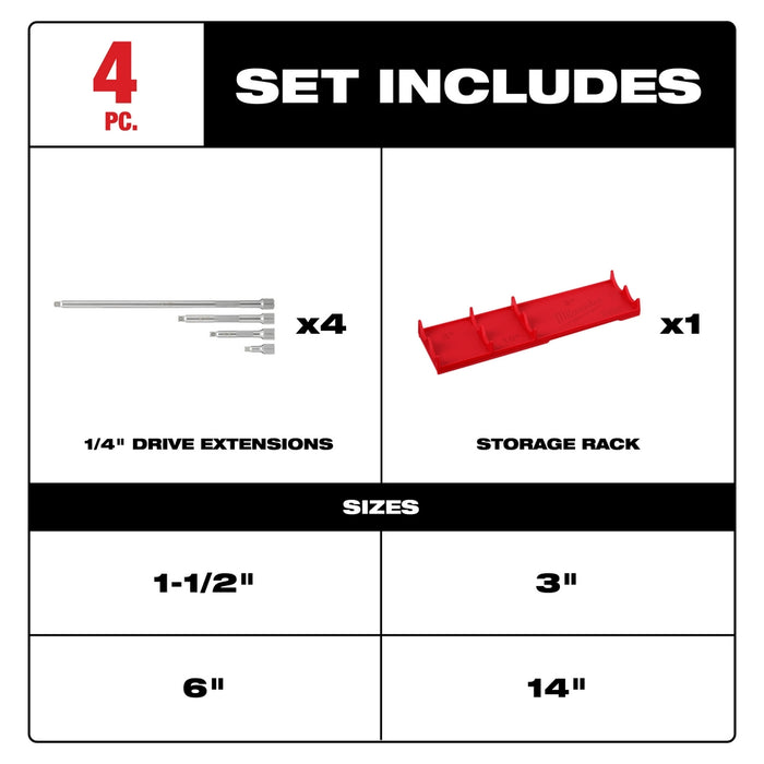 Milwaukee 4 pc. 1/4" Drive Extension Set