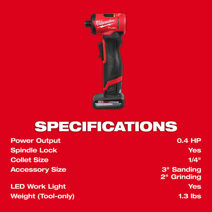 Milwaukee M12 FUEL 1/4" Right Angle Die Grinder Kit