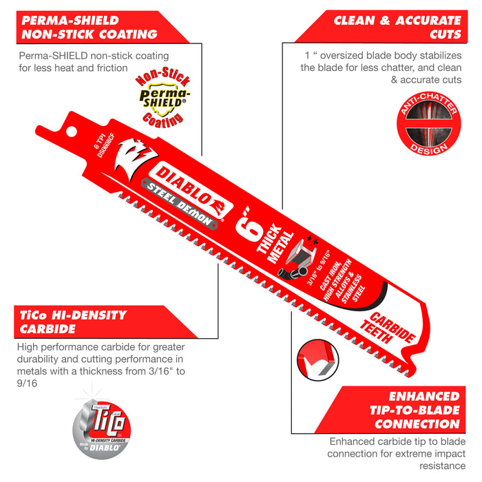 Diablo 8 TPI Steel Demon™ Carbide Tooth Thick Metal Reciprocating Saw Blade