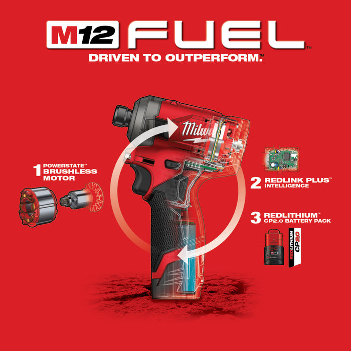 Milwaukee M12 FUEL Cordless SURGE 1/4" Hex Hydraulic Driver Two Battery Kit