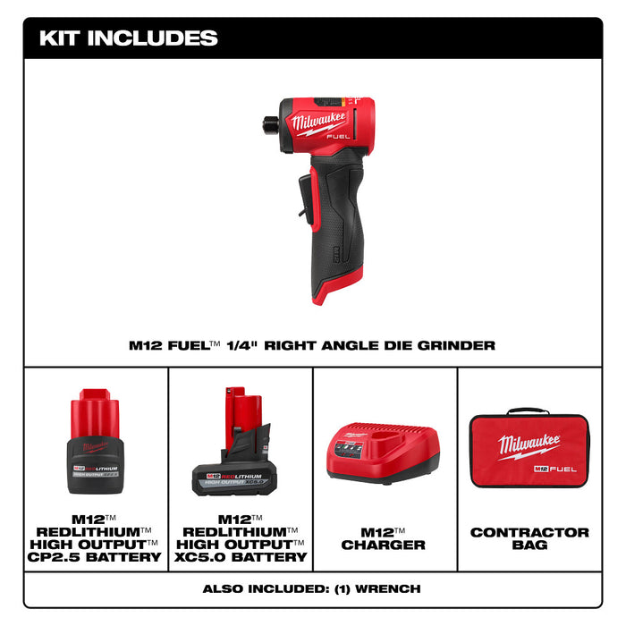 Milwaukee M12 FUEL 1/4" Right Angle Die Grinder Kit