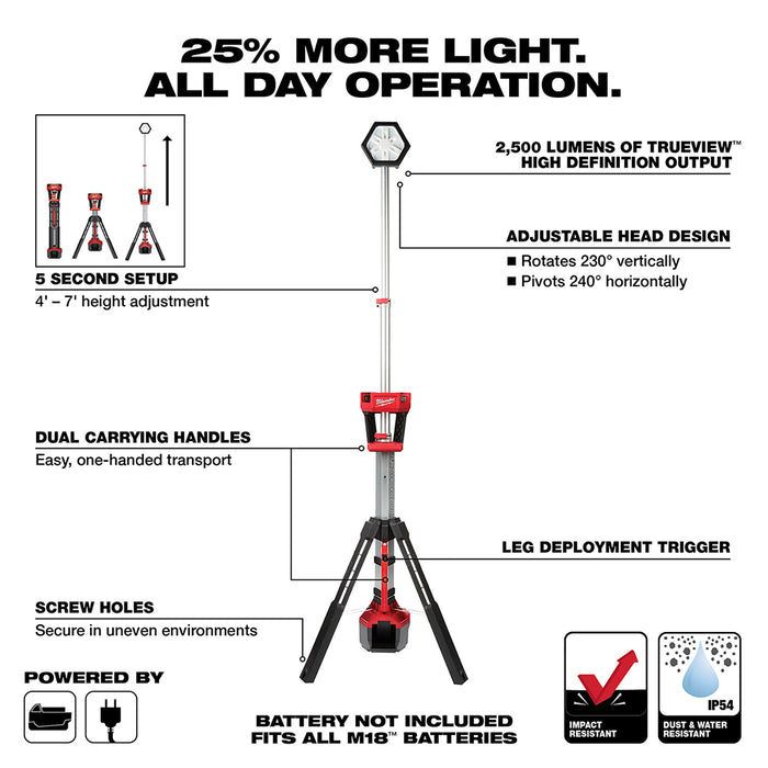 Milwaukee M18 Cordless ROCKET Dual Power Tower Light  - Tool Only