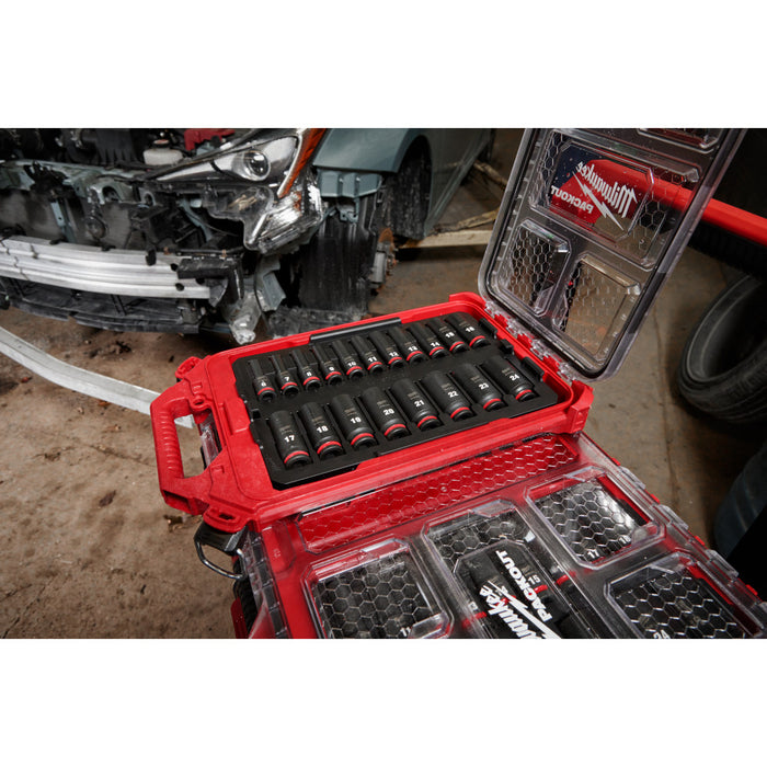 Milwaukee 19PC SHOCKWAVE Impact Duty PACKOUT 3/8" Drive Socket Set - Metric