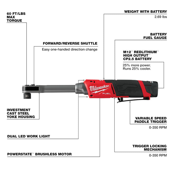 Milwaukee M12 FUEL™ INSIDER™ Extended Reach Box Ratchet Kit