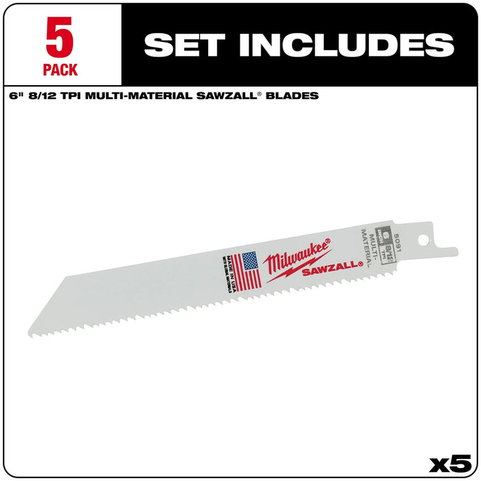 Milwaukee 6" 8/12 TPI SAWZALL® Blades 5PK