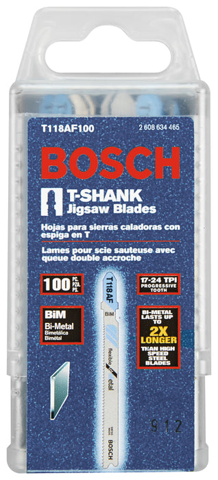 Bosch 100 pc. 3-5/8" 17-24 TPI Flexible For Metal T-Shank Jig Saw Blades