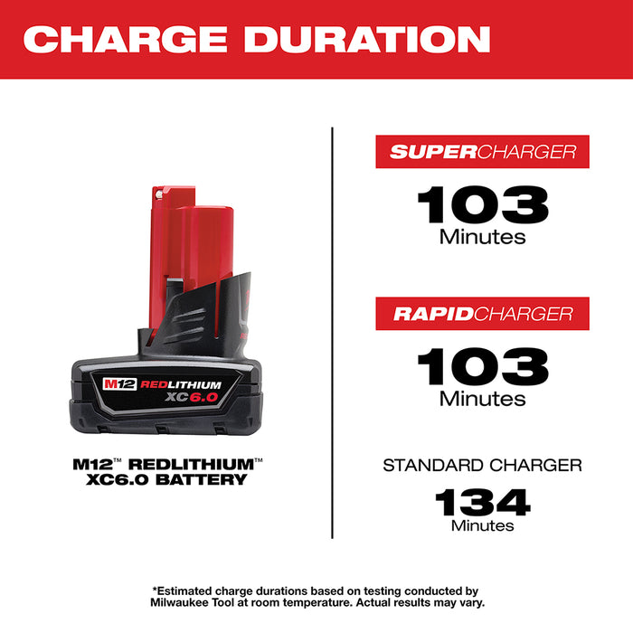 Milwaukee M12 REDLITHIUM XC 6.0Ah Extended Capacity Battery