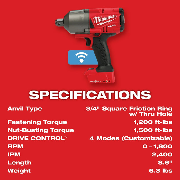 Milwaukee M18 FUEL Cordless 3/4" High Torque Impact Wrench Friction Ring Kit with 5.0 AH Resistant Batteries