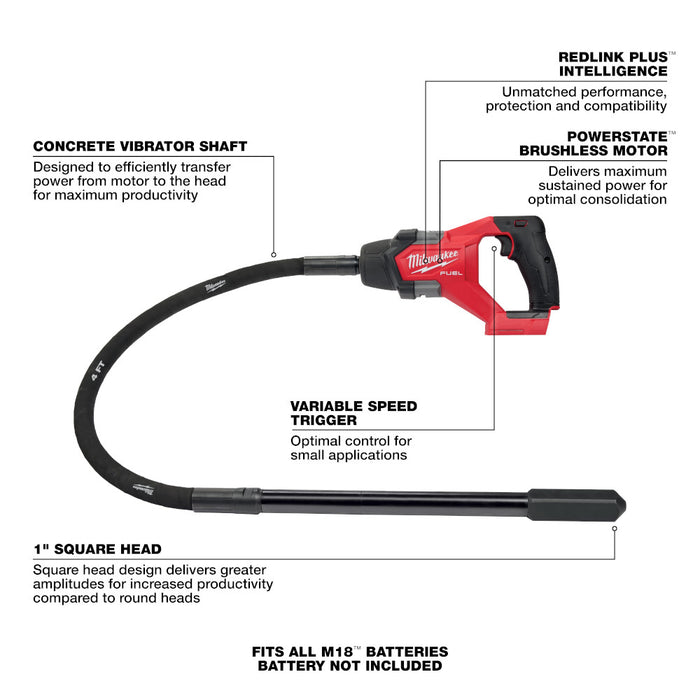 Milwaukee M18 FUEL™ 4ft Concrete Pencil Vibrator - Tool Only