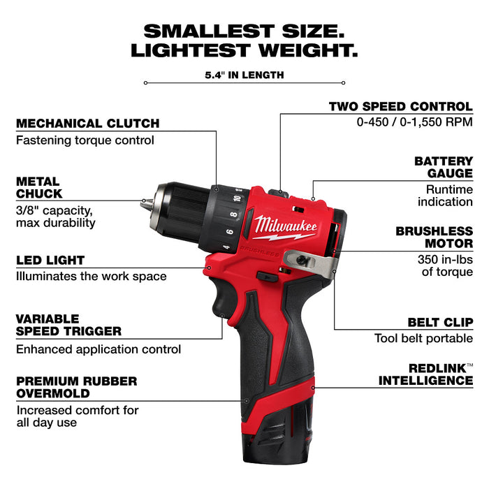Milwaukee M12 Subcompact Brushless 3/8" Drill/Driver Kit