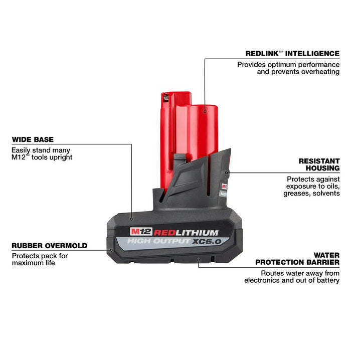 Milwaukee M12 REDLITHIUM HIGH OUTPUT XC 5.0Ah Battery