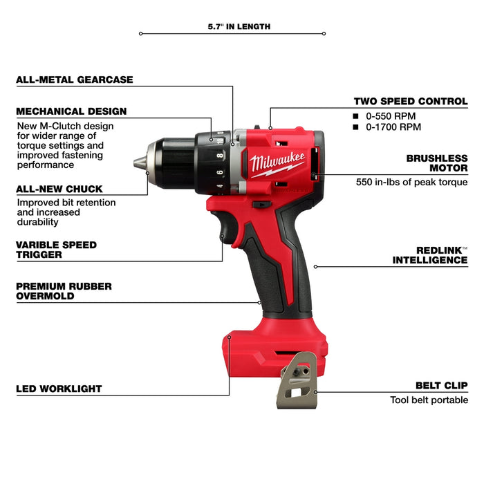 Milwaukee M18 Compact Brushless 1/2" Drill/Driver - Tool Only