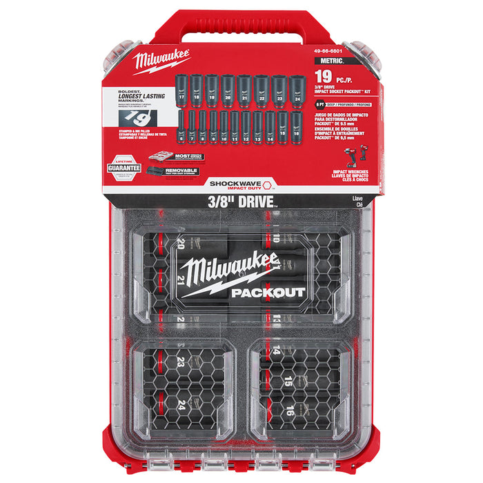 Milwaukee 19PC SHOCKWAVE Impact Duty PACKOUT 3/8" Drive Socket Set - Metric